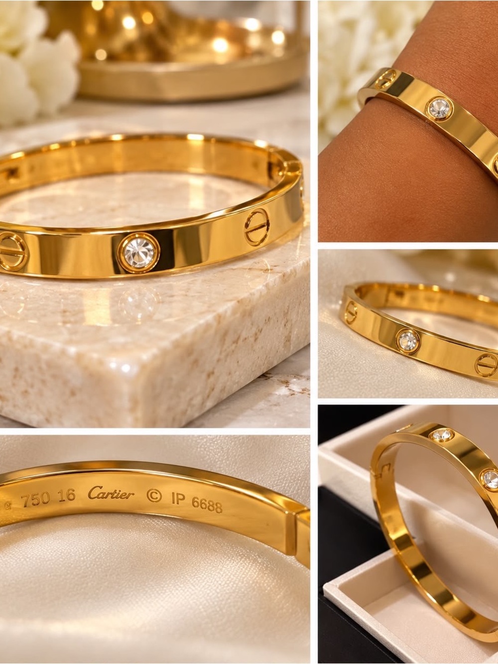 Inspired Gold Crystal Screw Motif Bangle Bracelet